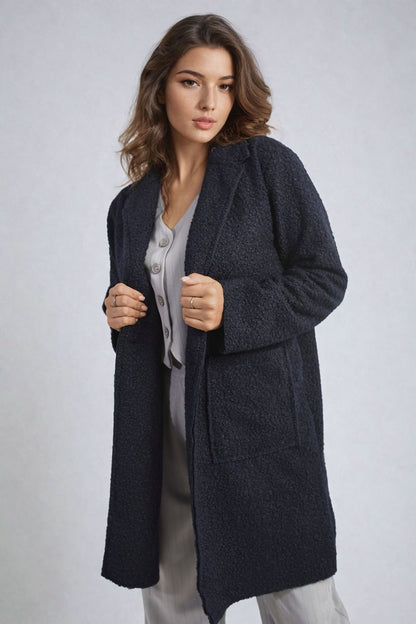 Buttoned Textured Jacket with Front Pockets - Black River UK