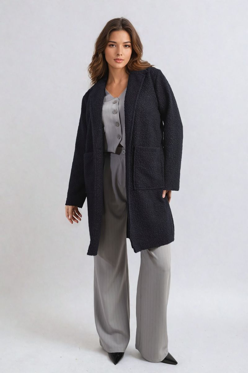 Buttoned Textured Jacket with Front Pockets - Black River UK