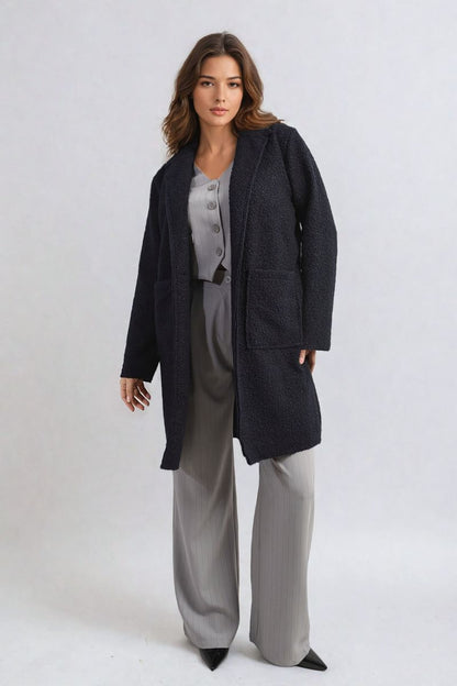 Buttoned Textured Jacket with Front Pockets - Black River UK