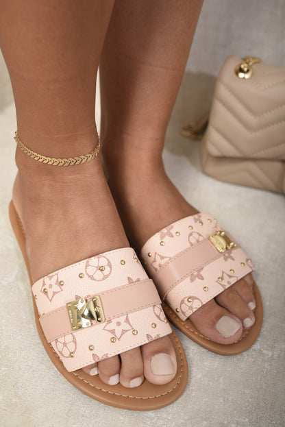 Open Toe Printed Flat Sandals - Black River UK