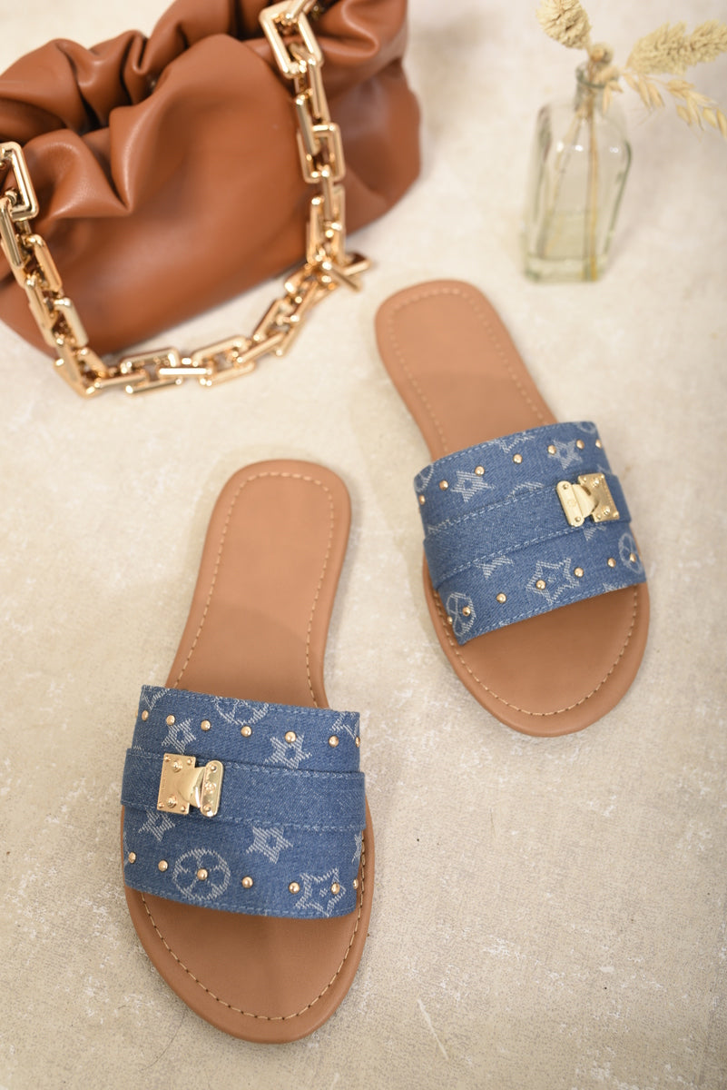 Open Toe Printed Flat Sandals - Black River UK