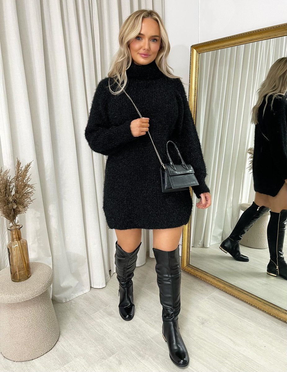 Chunky Roll Neck Knitted Jumper - Black River UK