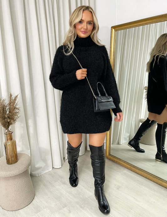 Chunky Roll Neck Knitted Jumper - Black River UK