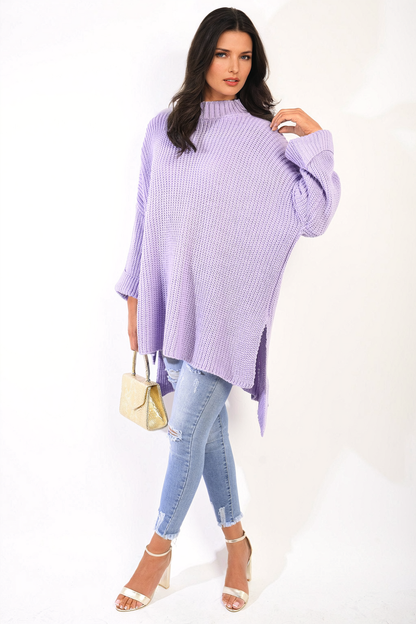 High Neck Oversized Long Sleeve Knitted Jumper - Black River UK