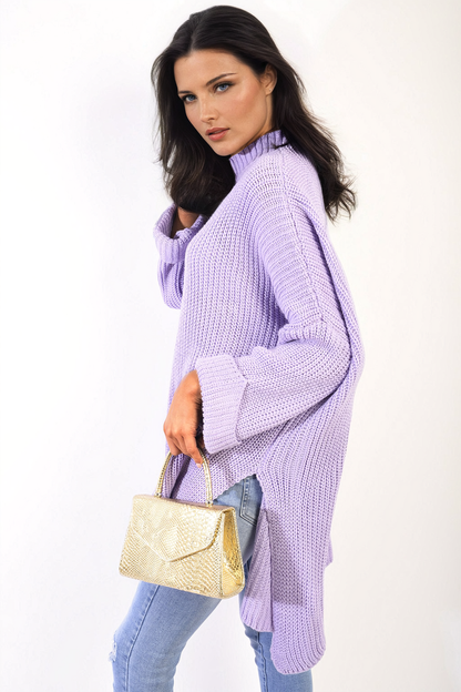 High Neck Oversized Long Sleeve Knitted Jumper - Black River UK
