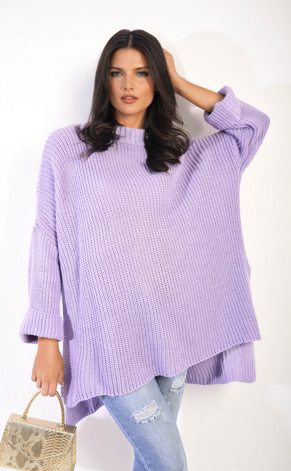 High Neck Oversized Long Sleeve Knitted Jumper - Black River UK
