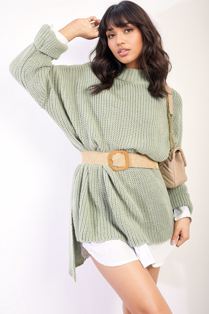 High Neck Oversized Long Sleeve Knitted Jumper - Black River UK