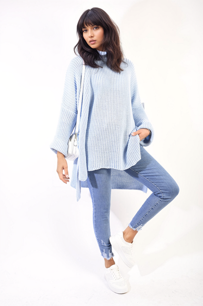 High Neck Oversized Long Sleeve Knitted Jumper - Black River UK