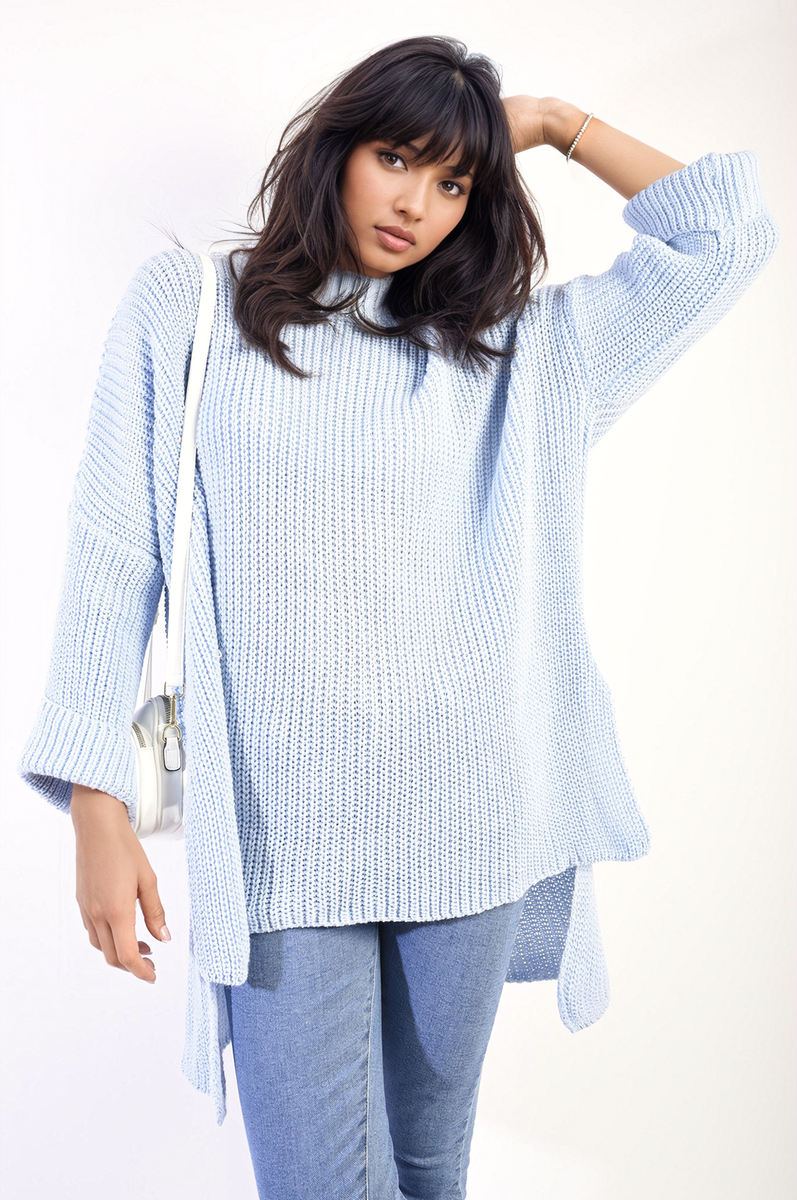 High Neck Oversized Long Sleeve Knitted Jumper - Black River UK
