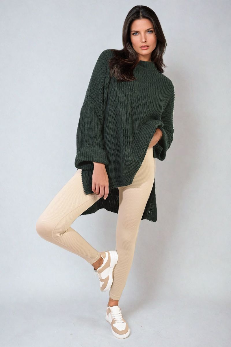 High Neck Oversized Long Sleeve Knitted Jumper - Black River UK