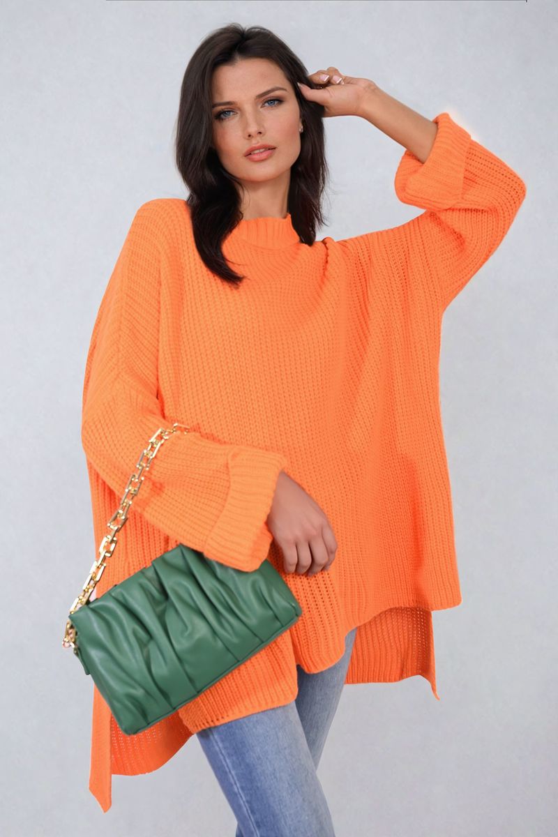 High Neck Oversized Long Sleeve Knitted Jumper - Black River UK