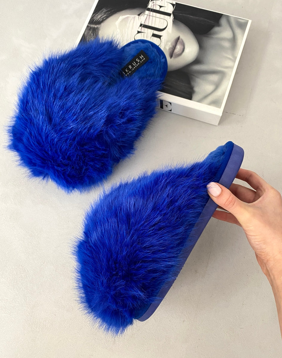 Fluffy Faux Fur Winter Sandals - Black River UK