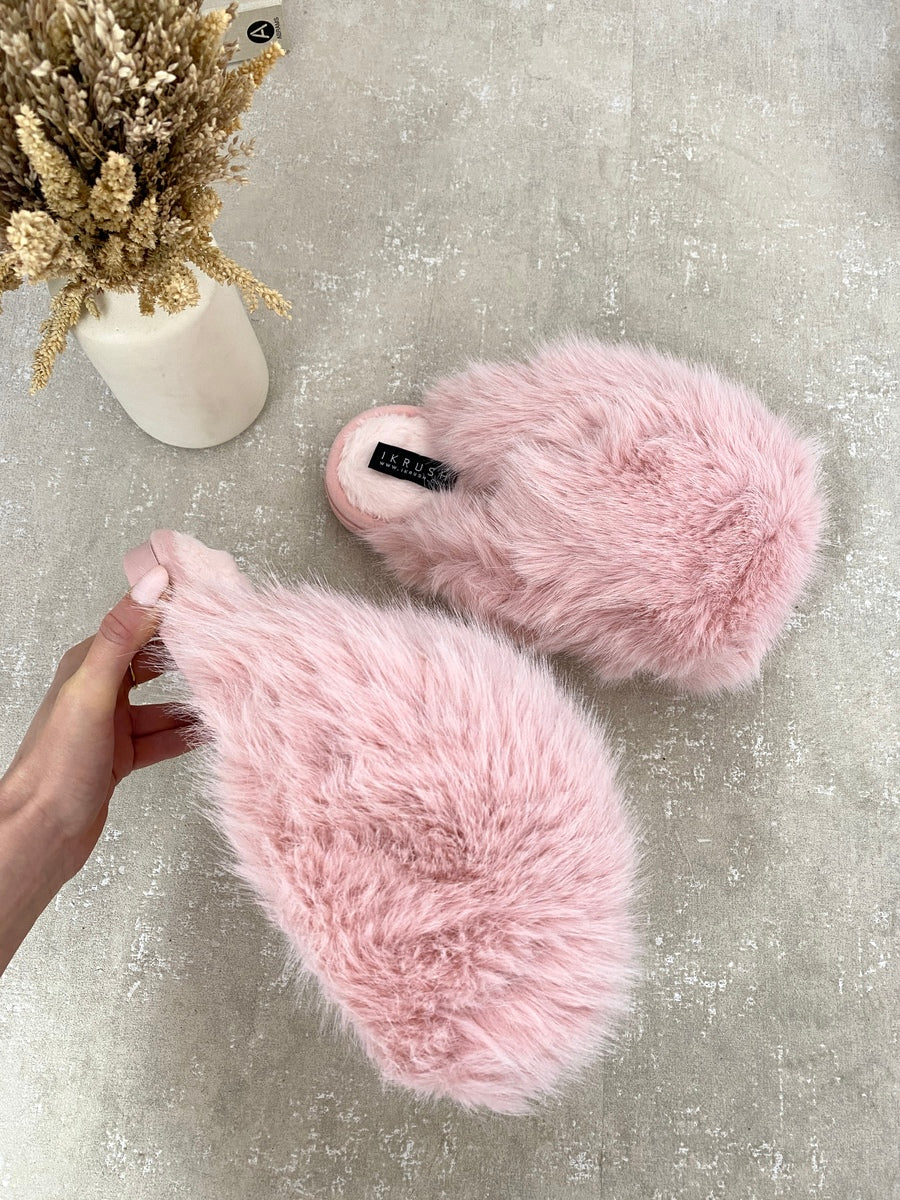Fluffy Faux Fur Winter Sandals - Black River UK