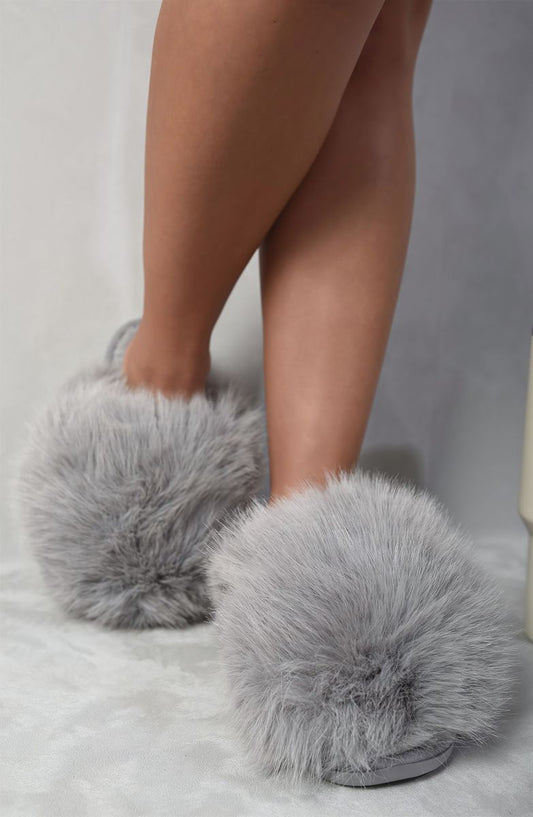 Fluffy Faux Fur Winter Sandals - Black River UK