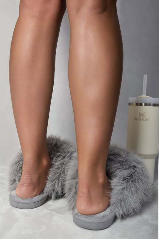 Fluffy Faux Fur Winter Sandals - Black River UK