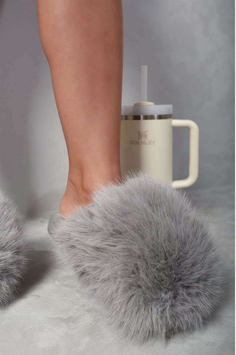 Fluffy Faux Fur Winter Sandals - Black River UK
