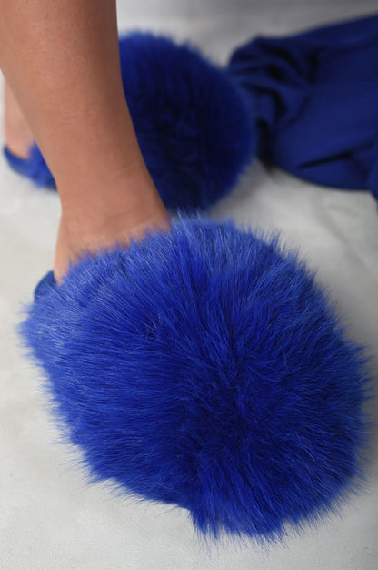 Fluffy Faux Fur Winter Sandals - Black River UK