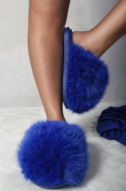 Fluffy Faux Fur Winter Sandals - Black River UK