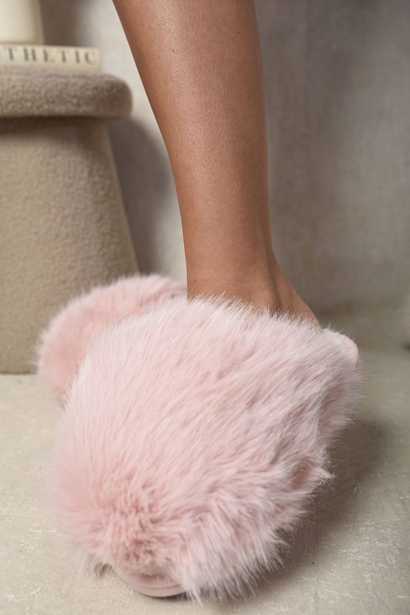 Fluffy Faux Fur Winter Sandals - Black River UK