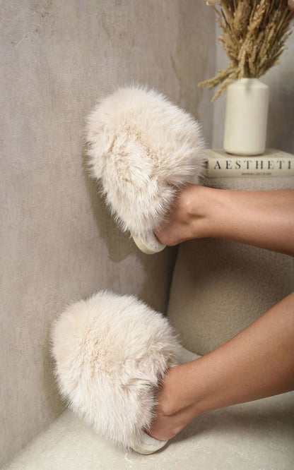 Fluffy Faux Fur Winter Sandals - Black River UK
