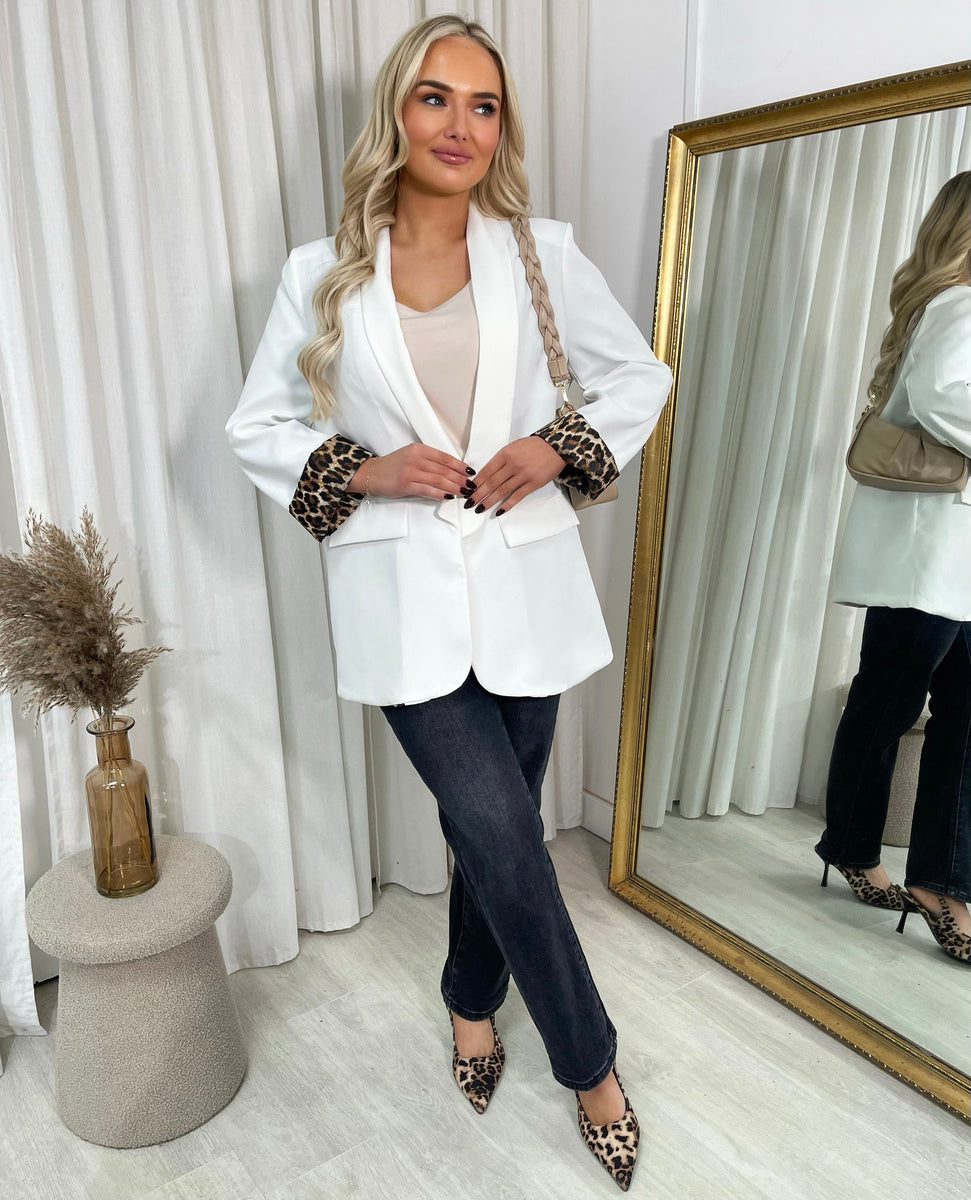 Leopard Print Blazer Jacket - Black River UK