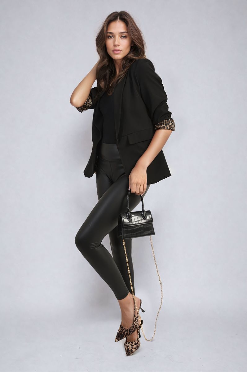 Leopard Print Blazer Jacket - Black River UK
