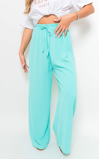 Drawstring Gathered Waist Wide Leg Trouser - Black River UK