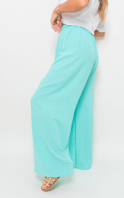 Drawstring Gathered Waist Wide Leg Trouser - Black River UK