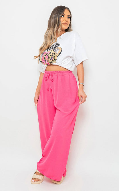 Drawstring Gathered Waist Wide Leg Trouser - Black River UK