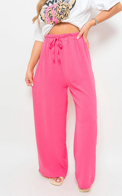 Drawstring Gathered Waist Wide Leg Trouser - Black River UK
