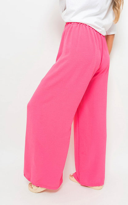 Drawstring Gathered Waist Wide Leg Trouser - Black River UK