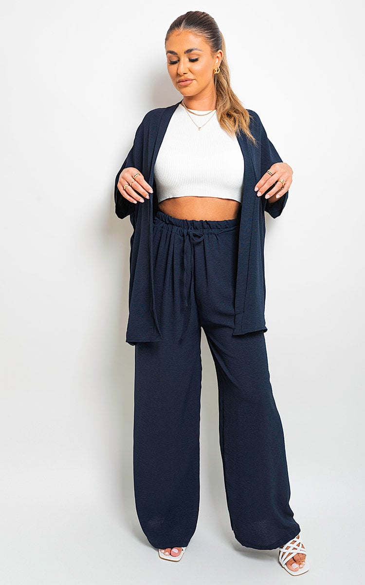 Drawstring Gathered Waist Wide Leg Trouser - Black River UK