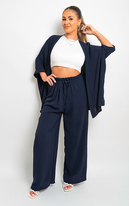 Drawstring Gathered Waist Wide Leg Trouser - Black River UK