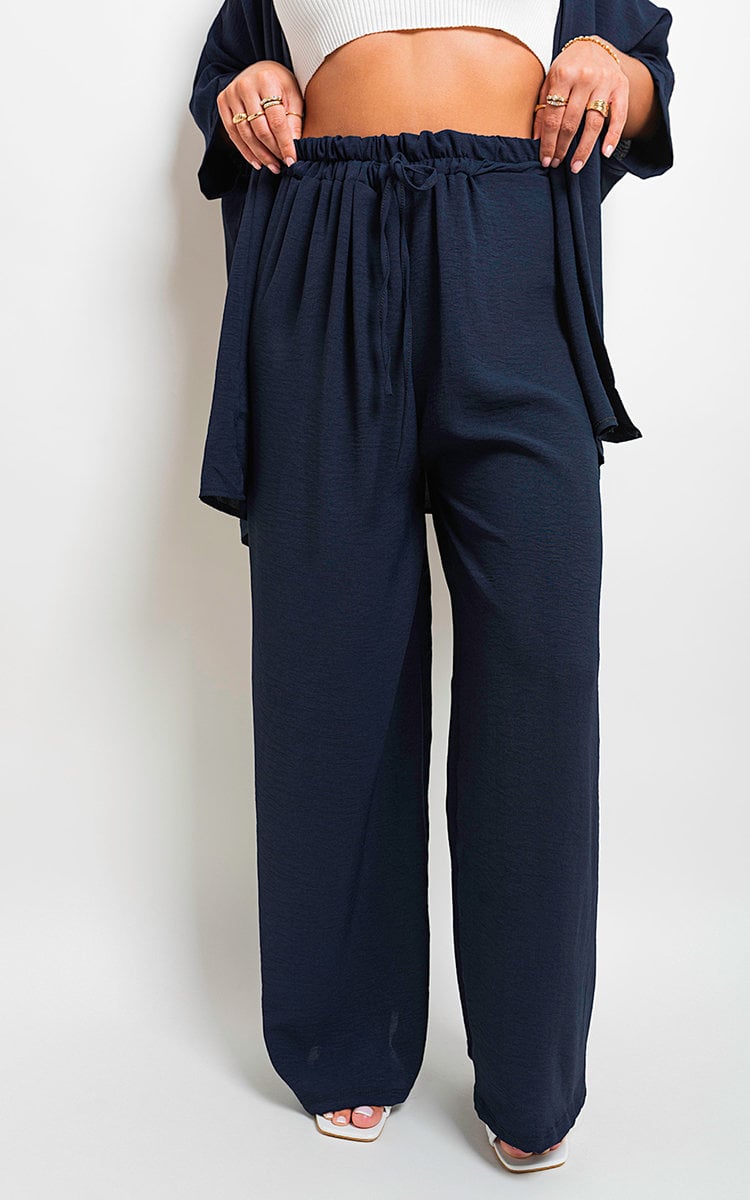Drawstring Gathered Waist Wide Leg Trouser - Black River UK