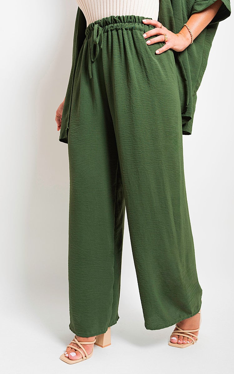 Drawstring Gathered Waist Wide Leg Trouser - Black River UK