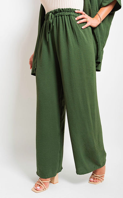 Drawstring Gathered Waist Wide Leg Trouser - Black River UK