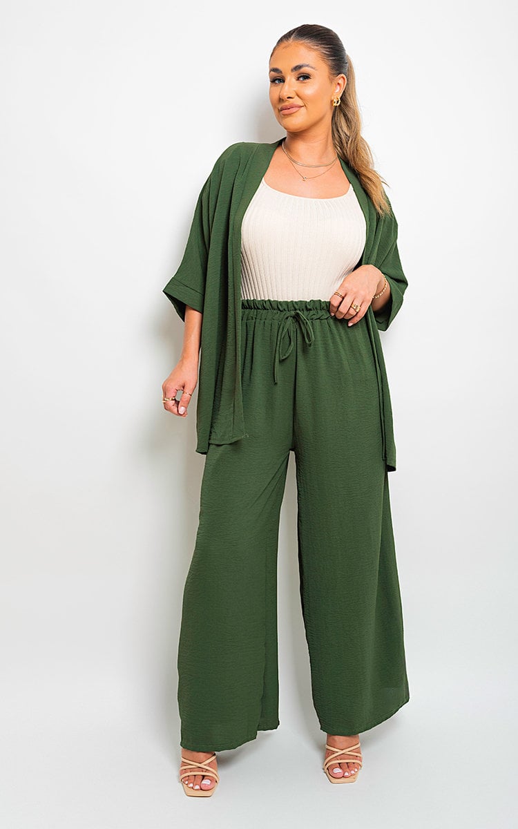 Drawstring Gathered Waist Wide Leg Trouser - Black River UK