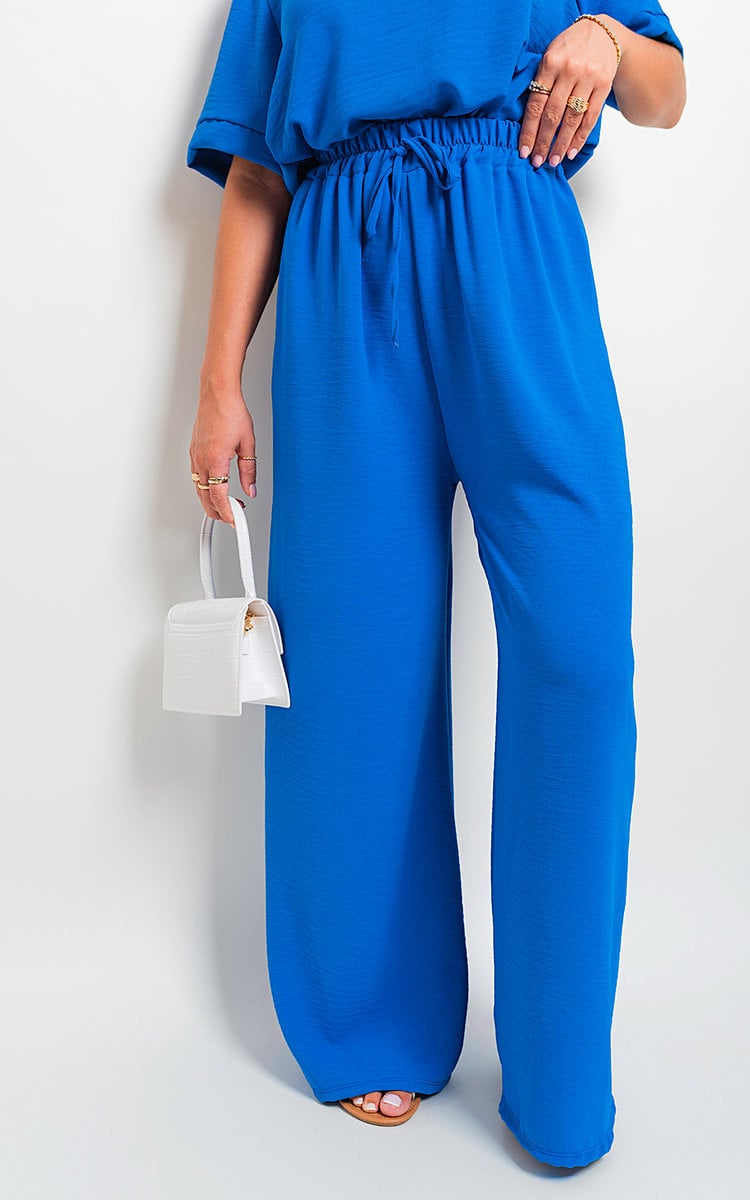 Drawstring Gathered Waist Wide Leg Trouser - Black River UK