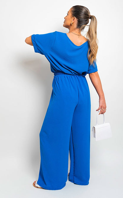 Drawstring Gathered Waist Wide Leg Trouser - Black River UK