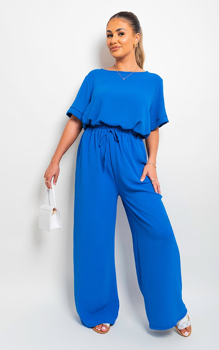 Drawstring Gathered Waist Wide Leg Trouser - Black River UK