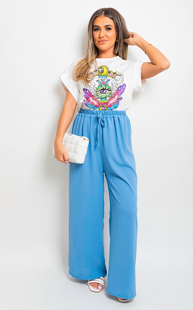 Drawstring Gathered Waist Wide Leg Trouser - Black River UK