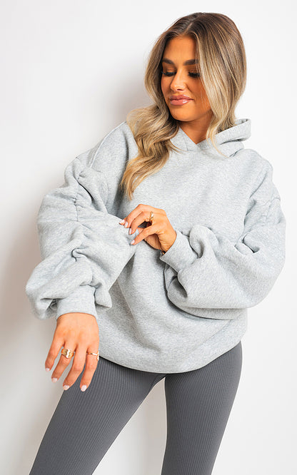 Fall Winter Oversized Ruched Sleeves Hoodie - Black River UK