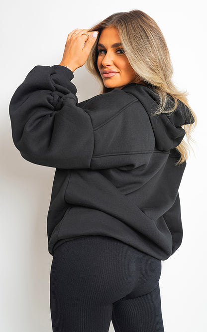 Fall Winter Oversized Ruched Sleeves Hoodie - Black River UK