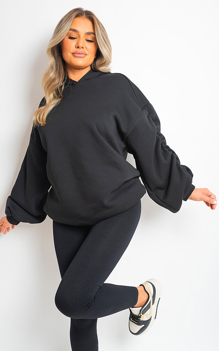 Fall Winter Oversized Ruched Sleeves Hoodie - Black River UK
