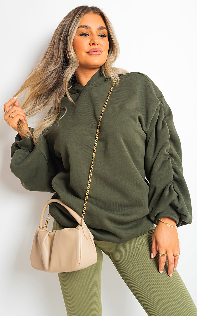 Fall Winter Oversized Ruched Sleeves Hoodie - Black River UK