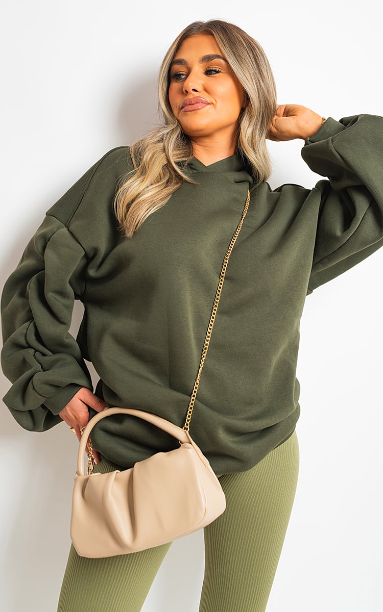 Fall Winter Oversized Ruched Sleeves Hoodie - Black River UK