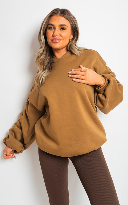 Fall Winter Oversized Ruched Sleeves Hoodie - Black River UK