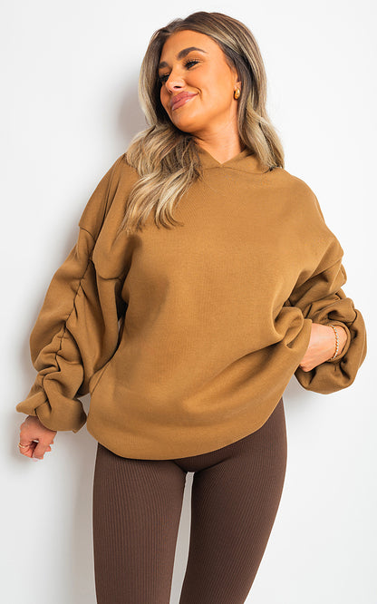 Fall Winter Oversized Ruched Sleeves Hoodie - Black River UK