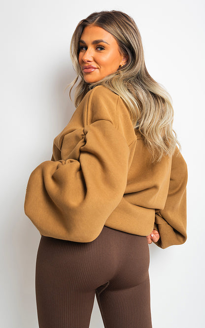 Fall Winter Oversized Ruched Sleeves Hoodie - Black River UK