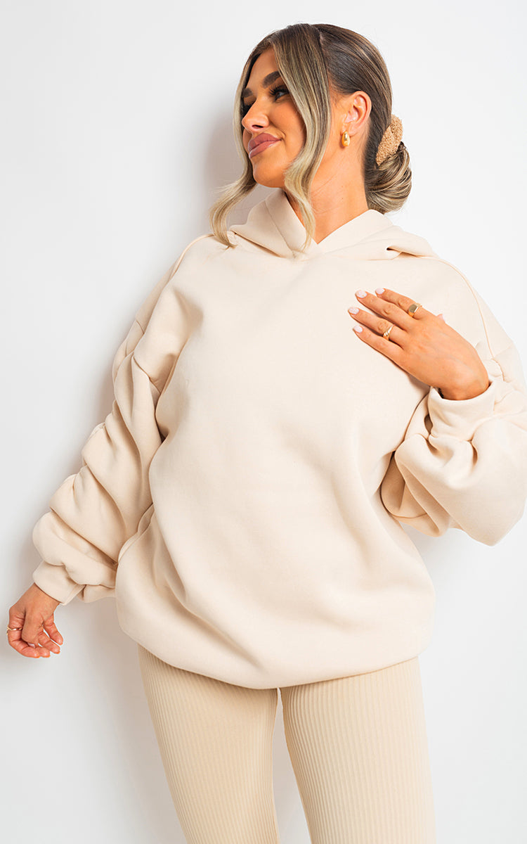 Fall Winter Oversized Ruched Sleeves Hoodie - Black River UK